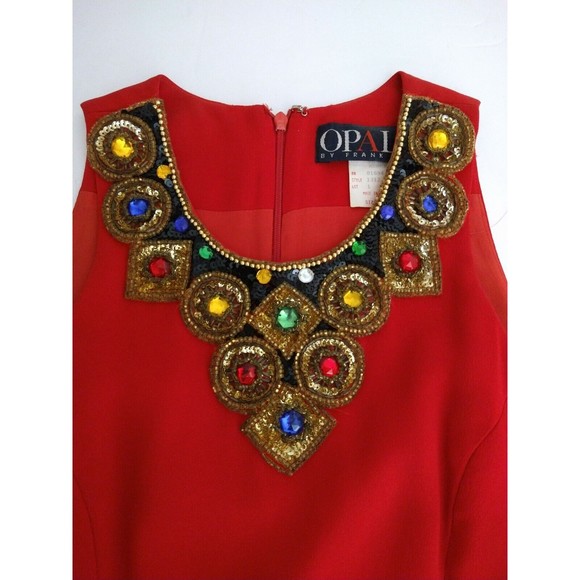 Opalis Vintage Red Cocktail Dress Sequins Beads A Line Size 2 - Picture 6 of 8